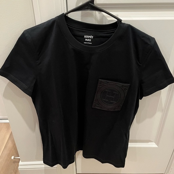 NWT Hermes Embroidered pocket t-shirt Short Sleeve Tee Shirt Black US 6 S - Picture 7 of 10